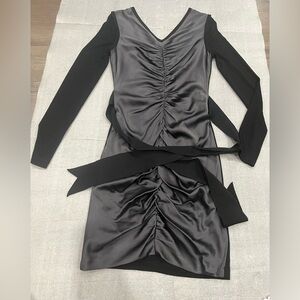 [US4]Vera Wang collection Gray Black Silk Blend Ruched Tie Sheath Dress Satin